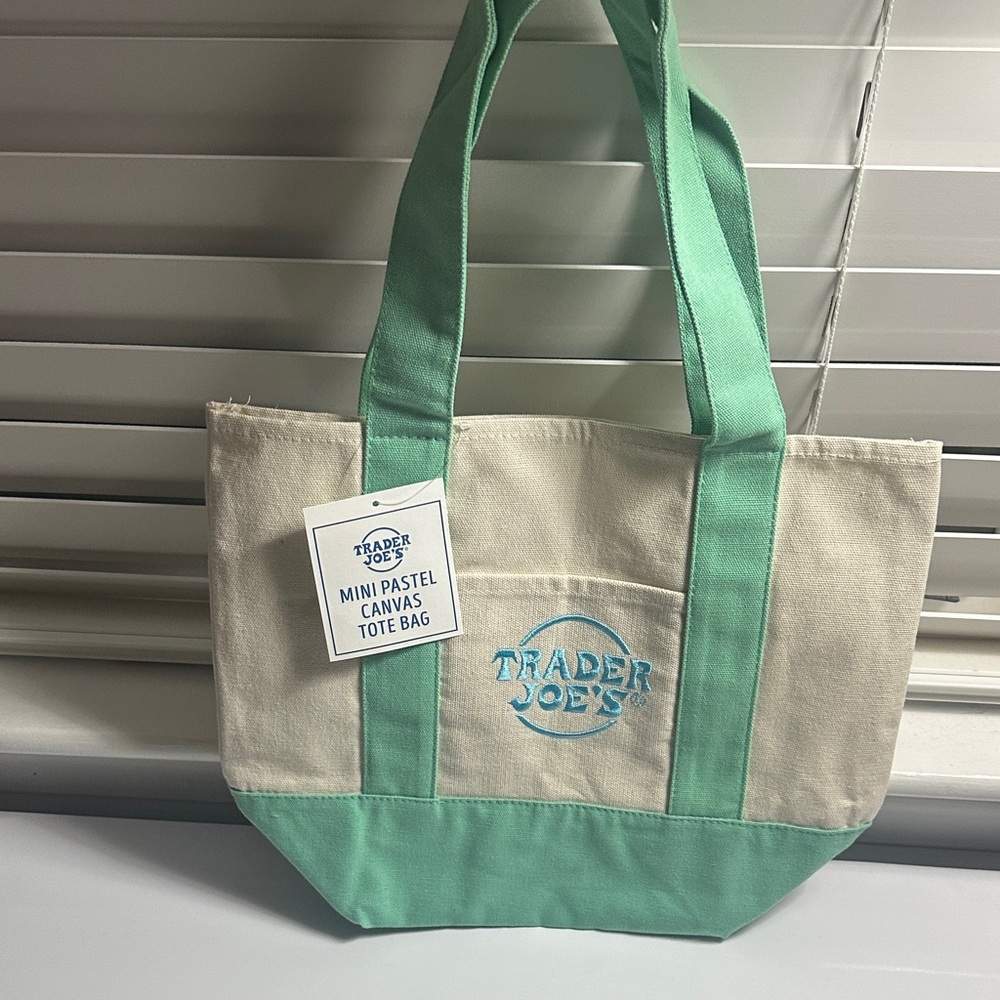 Trader Joe's Cream and Mint Green Canvas Tote - Picture 4 of 4